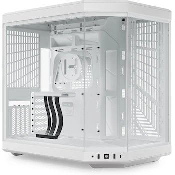 Imagen de referencia para Hyte Y70 Funda para Juegos de Computadora Mid-Tower ATX de Vidrio Templado Panorámico de Doble Cámara con Cable Elevador PCIe 4.0 Incluido, Color Blanco Nieve, Modelo CS-HYTE-Y70-WW, Dimensiones 470x320x470 mm, Volumen 70.7 L, Serie Y70