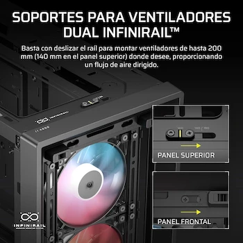 Imagen 5 de Corsair Frame 4000D LCD RS ARGB Chasis para PC Modular ATX Semitorre – Pantalla Táctil LCD XENEON Edge, Sistema de Montaje de InfiniRail, 4 Ventiladores RS120 ARGB PWM – Negro