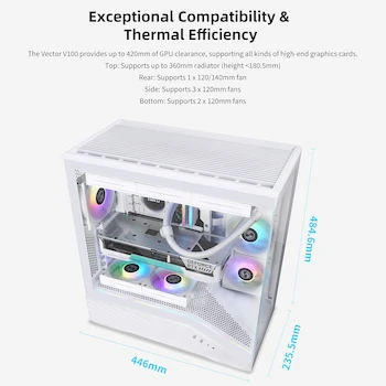 Imagen 3 de Lian Li Vector V100 White – ARGB ATX/mATX/ITX Mid-Tower Case with Clean Pro Gamer Style