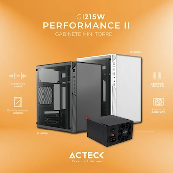 Imagen 3 de Acteck Gabinete Mini Torre Performance II GI215W Blanco M-ATX Fuente ATX 500W 2x USB 2.0 Panel Izquierdo Acrílico Frente Sólido Dimensiones 39.5x23x37.5cm Peso 2.35kg ASIN B0C59PWPHC Modelo AC-935852