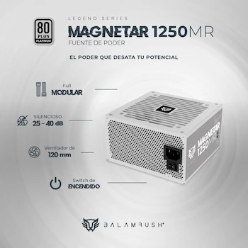 Imagen 4 de Balam Rush Fuente de Poder PC 1250W Gamer MAGNETAR 1250MR 80 Plus Platinum Full Modular Blanco BR-937627