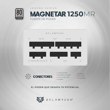 Imagen 5 de Balam Rush Fuente de Poder PC 1250W Gamer MAGNETAR 1250MR 80 Plus Platinum Full Modular Blanco BR-937627