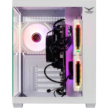 Imagen 2 de Gabinete Gamer GAMING NACEB Serie Starfall B Modelo NA-0636 Formato ATX Tipo Torre Color Blanco Dimensiones 43 x 43 x 34 cm Material Vidrio Templado