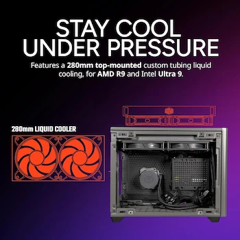 Imagen 3 de Cooler Master NR200P MAX V2 Mini-ITX Funda para PC, Modelo NR200PV2-MCNN85-SL0, Color Negro/Gris, Dimensiones 37.69 x 18.49 x 29.18 cm, Factor de Forma Mini-ITX, Serie NR200P MAX, Material Metal y Vidrio Templado