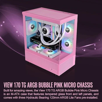 Imagen 2 de Thermaltake View 170 TG ARGB Micro Chasis m-ATX Bubble Pink con Panel de Vidrio Templado