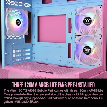 Imagen 5 de Thermaltake View 170 TG ARGB Micro Chasis m-ATX Bubble Pink con Panel de Vidrio Templado