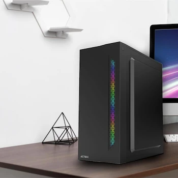 Imagen 5 de Acteck Gabinete Media Torre Viken GM434 / MAX MB ATX Fuente ATX 500 W / 2xUSB 2.0 + 1xFan / Panel Izq Cristal + Frente Solido RGB Vertical/Negro