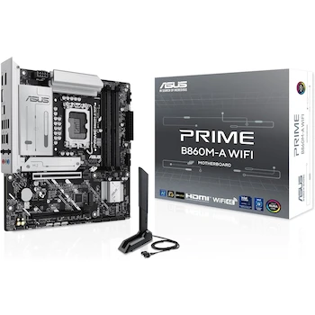 Imagen de referencia para ASUS Prime B860M-A WiFi Blanco Mainboard Socket Intel LGA 1851, Chipset Intel B860, Formato mATX, Modelo 90MB1JY0-M0EAY0, Serie Prime, Capacidad Máxima de Memoria 256 GB, Dimensiones 24.4 x 24.4 x 5 cm, Peso 800 g