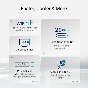 Imagen 5 de ASUS Prime B860M-A WiFi Blanco Mainboard Socket Intel LGA 1851, Chipset Intel B860, Formato mATX, Modelo 90MB1JY0-M0EAY0, Serie Prime, Capacidad Máxima de Memoria 256 GB, Dimensiones 24.4 x 24.4 x 5 cm, Peso 800 g