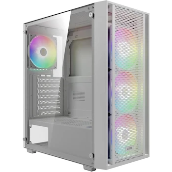 Imagen alusiva al producto GAMDIAS AURA GC2 E WH A - Carcasa para Computadora Gaming Mid Tower ATX con Panel Lateral de Vidrio Templado, Color Blanco, Serie Aura, Tamaño Media Torre, Capacidad para Placas Base ATX, Micro ATX, Mini ITX