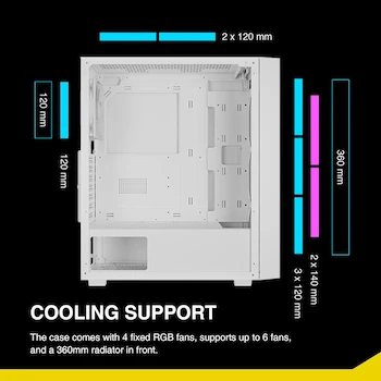 Imagen 2 de GAMDIAS AURA GC2 E WH A - Carcasa para Computadora Gaming Mid Tower ATX con Panel Lateral de Vidrio Templado, Color Blanco, Serie Aura, Tamaño Media Torre, Capacidad para Placas Base ATX, Micro ATX, Mini ITX
