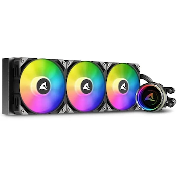 Imagen alusiva al producto Sharkoon S90 RGB AIO Refrigeración Líquida para CPU, Radiador 360 mm, 3 Ventiladores RGB, Modelo S90, Serie RGB