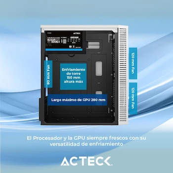 Imagen 2 de Acteck Gabinete Compacto Mini Torre Fuji GC470 MAX MB M-ATX Fuente ATX 500 W 2X USB 2.0 + 1x USB 3.0 2X Fan FRGB Panel Izq Acrilico Frente Mesh Blanco