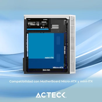 Imagen 3 de Acteck Gabinete Compacto Mini Torre Fuji GC470 MAX MB M-ATX Fuente ATX 500 W 2X USB 2.0 + 1x USB 3.0 2X Fan FRGB Panel Izq Acrilico Frente Mesh Blanco