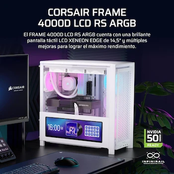 Imagen 2 de CORSAIR Frame 4000D LCD RS ARGB Chasis Modular ATX Semitorre – Pantalla Táctil LCD XENEON Edge, 4 Ventiladores RS120 ARGB PWM – Blanco