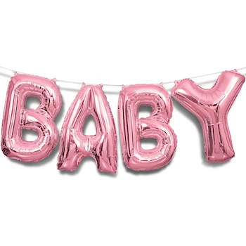 Imagen de referencia para Kit de Pancarta de Globos de Letras "BABY" en Foil Rosa Brillante, Marca Unique Party, Modelo 53684, ASIN B01N6WOZ4Z, Tamaño 35 cm por Letra, Color Rosa, 1 Juego