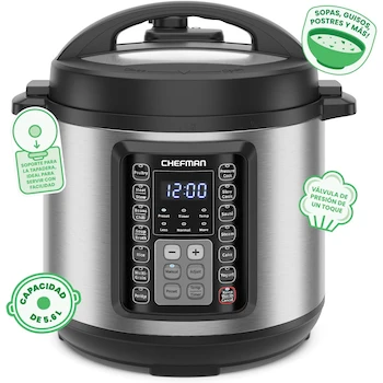 Imagen 2 de Chefman Multicooker 9 en 1 de 6 Cuartos Negro - Olla a Presión Programable RJ40-6-V3-MX