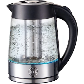 Imagen de referencia para Hukën x Masterchef Tetera Eléctrica Fuse+ Hervidor Eléctrico Tetera de Vidrio con Infusor Removible Base Giratoria Acero Inoxidable 1.7 Litros