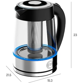 Imagen 3 de Hukën x Masterchef Tetera Eléctrica Fuse+ Hervidor Eléctrico Tetera de Vidrio con Infusor Removible Base Giratoria Acero Inoxidable 1.7 Litros