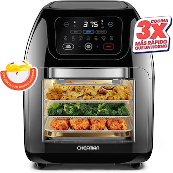 Imagen 2 de Chefman - Freidora Digital Multifuncional + Asador, Deshidratador, Horno de Convección, Modelo RJ38-10-RDO-V2, Capacidad 10L, Color Negro, Tamaño Pequeño