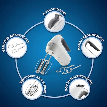 Imagen 5 de Oster Batidora de Mano FPSTHM3532 6 Velocidades Blanca Mango Ergonómico