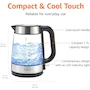 Miniatura de Amazon Basics Hervidor Eléctrico de Vidrio y Acero Inoxidable para Té y Café, Capacidad 1.7 Litros, Color Negro y Plateado, 1.7L