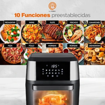 Imagen 4 de Hukën x MasterChef Horno Freidora de Aire Multifuncional 12 L, Modelo MK-AFO-12SS, Color Acero/Negro, Dimensiones 31.5 x 34.5 x 39.5 cm, Acero Inoxidable