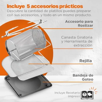 Imagen 5 de Hukën x MasterChef Horno Freidora de Aire Multifuncional 12 L, Modelo MK-AFO-12SS, Color Acero/Negro, Dimensiones 31.5 x 34.5 x 39.5 cm, Acero Inoxidable