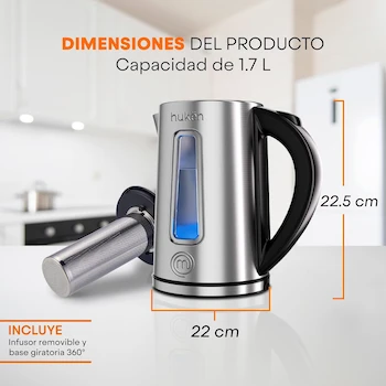 Imagen 3 de Hukën x MasterChef Tetera Eléctrica STEEL-FUSE 1.7L Hervidor de Agua con Infusor de Té Removible Acero Inoxidable