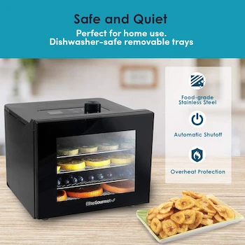 Imagen 5 de Elite Gourmet Deshidratador de Alimentos EFD-308 con 4 Bandejas de Acero Inoxidable Negro