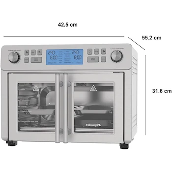 Imagen 2 de PowerXL Duplex Horno y Freidora de Aire de 24 Litros, Color Acero Inoxidable, Modelo TO68D5-2SPLA, Tamaño 44.4 x 54.41 x 51.31 cm