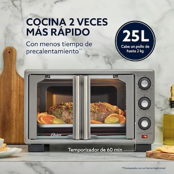 Imagen 5 de Oster Horno con Freidora de Aire, de 25 L de Capacidad, Color Gris, Modelo TSSTTV25FDMAFNS-1MX, Tamaño Pequeño