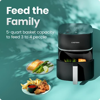 Imagen 3 de Freidora De Aire Digital Chefman, TurboFry, Tamaño Familiar, Capacidad de 5 Litros (5 Quart / 4.73 L), Color Negro, Modelo RJ38-5T-MX