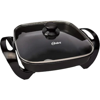 Imagen de referencia para Sartén Eléctrico Oster Modelo CKSTSK1712B Color Negro Tamaño de Superficie 30 x 30 cm Material Acero Inoxidable Peso 3 kg Dimensiones 15 x 45 x 34 cm