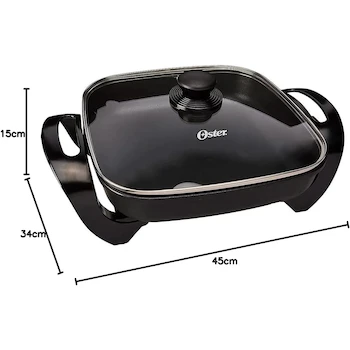 Imagen 2 de Sartén Eléctrico Oster Modelo CKSTSK1712B Color Negro Tamaño de Superficie 30 x 30 cm Material Acero Inoxidable Peso 3 kg Dimensiones 15 x 45 x 34 cm