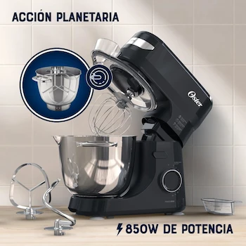 Imagen 5 de Oster Batidora Planetaria FPSTSMPL2B, Tazón de Acero Inoxidable 4 Litros, 850 W, 12 Velocidades, Color Negro, Incluye 4 Accesorios