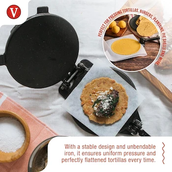 Imagen 3 de Victoria Prensa de Omelette de Hierro Fundido 8 Pulgadas, Roti Maker, Tortilladora, Pataconera Sazonada con Aceite de Linaza, Fabricada en Colombia, Color Negro, Modelo TOR-003