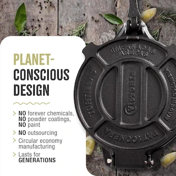 Imagen 5 de Victoria Prensa de Omelette de Hierro Fundido 8 Pulgadas, Roti Maker, Tortilladora, Pataconera Sazonada con Aceite de Linaza, Fabricada en Colombia, Color Negro, Modelo TOR-003