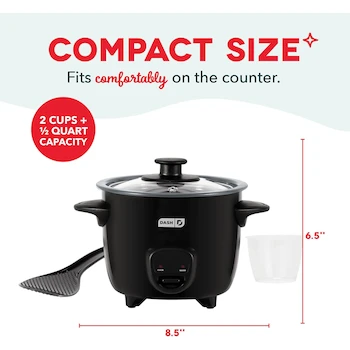 Imagen 2 de Dash Mini Rice Cooker Arrocera Negra 2 Tazas Modelo DRCM200BK