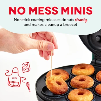 Imagen 5 de DASH Mini máquina para hacer donas, Modelo DDM007GBAQ04, Color Aqua, Capacidad 7 donuts, Tamaño 22,1 x 26,92 x 9,91 cm