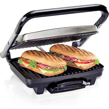 Imagen de referencia para Hamilton Beach 25410 Panini Press, Sandwich Maker & Electric Indoor Grill, Acero Inoxidable, Superficie de Cocción 95 pulgadas²