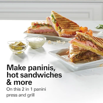 Imagen 3 de Hamilton Beach 25410 Panini Press, Sandwich Maker & Electric Indoor Grill, Acero Inoxidable, Superficie de Cocción 95 pulgadas²