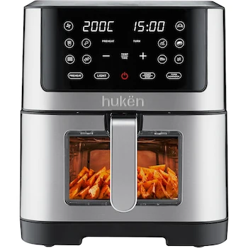 Imagen 4 de Hukën x MasterChef Freidora de Aire Multifuncional Easy-View 8L con Ventana de Supervisión, Panel Touch Doble Pantalla LED, Diseño e Interior de Acero Inoxidable