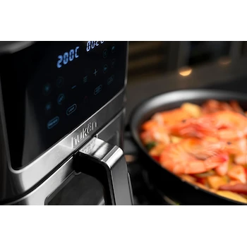 Imagen 5 de Hukën x MasterChef Freidora de Aire Multifuncional Easy-View 8L con Ventana de Supervisión, Panel Touch Doble Pantalla LED, Diseño e Interior de Acero Inoxidable