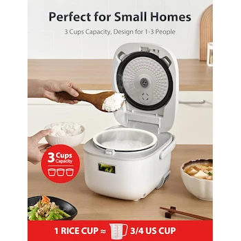 Imagen 2 de Toshiba Mini Olla Arrocera 3 Tazas (sin cocer), Pequeña Olla Arrocera Vaporera y Calentador, Color Blanco, Modelo B091TW6ND5
