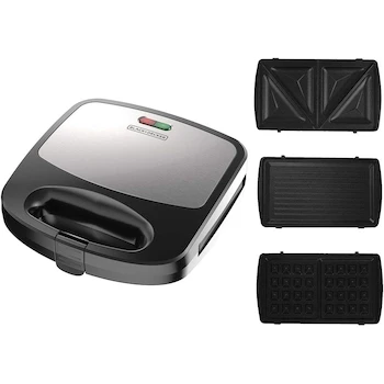 Imagen de referencia para Black+Decker Estación de Desayunos 3 en 1 WM2000S-LA, Waflera, Sandwichera y Parrilla, Color Negro, Diseño Compacto con Placas Intercambiables