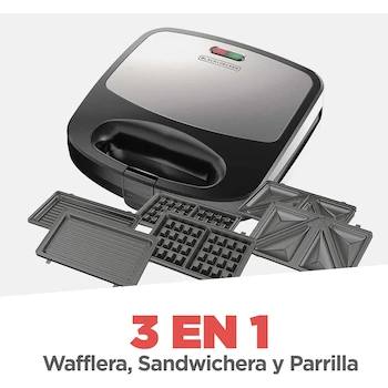 Imagen 3 de Black+Decker Estación de Desayunos 3 en 1 WM2000S-LA, Waflera, Sandwichera y Parrilla, Color Negro, Diseño Compacto con Placas Intercambiables