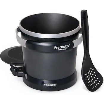 Imagen 4 de Presto 05420 FryDaddy Freidora Eléctrica Negra, Serie FryDaddy, Modelo 05420, Color Negro, Capacidad para Cuatro Porciones con 4 Tazas de Aceite, Tamaño Compacto 21.3 x 20.7 x 18.7 cm, Marca Presto, Material Cerámica y Aluminio Fundido