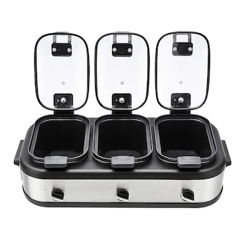 Imagen 2 de Amazon Basics Olla de Cocción Lenta Triple de Acero Inoxidable Cepillado 3 x 2.5 Cuartos de Galón (aprox. 2.8L cada una)