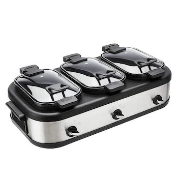 Imagen 3 de Amazon Basics Olla de Cocción Lenta Triple de Acero Inoxidable Cepillado 3 x 2.5 Cuartos de Galón (aprox. 2.8L cada una)